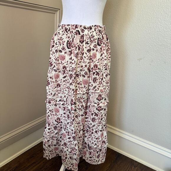 LOFT Lined Floral Silver Flecked Tiered Maxi Skirt and Sleeveless Top Size SP - Picture 2 of 12